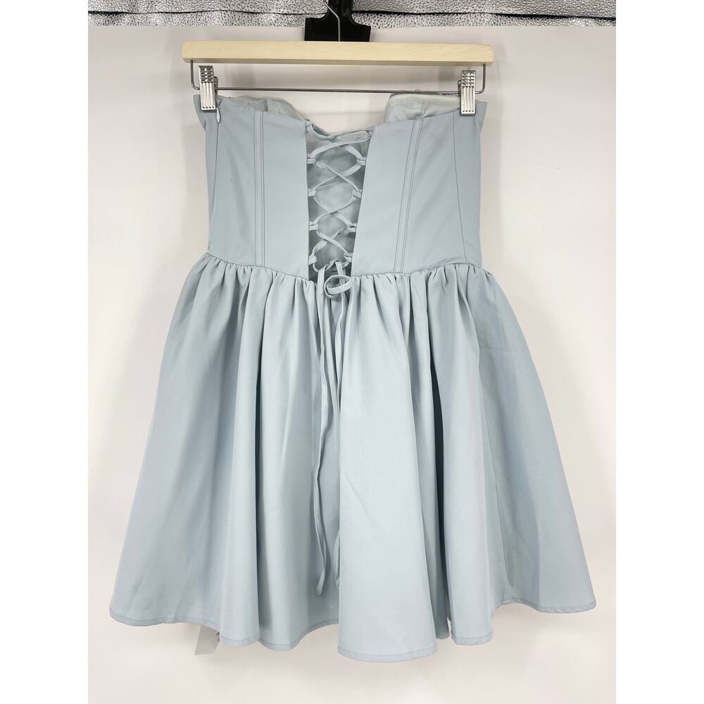 Strapless Light Blue Mini Dress with Corset Bodice - Picture 4 of 16